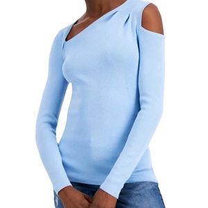 INC Asymmetrical Cold-Shoulder Sweater Blue Size Small new with tags